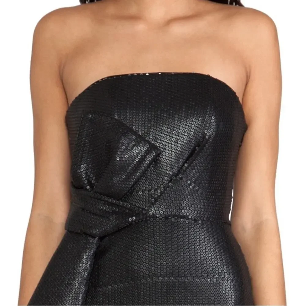 HALSTON HERITAGE NWT Strapless All Over Sequin Dress Bow Detail Matte Black Sz 2 - Picture 6 of 10